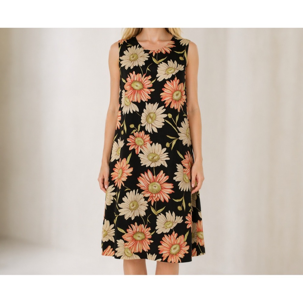 Mica Floral Flowy A-Line Swing Dress Botanical Elegant Statement Feminine SZ Med